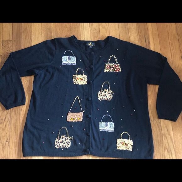 Quacker Factory Black Holiday Sweater Botton 1X - Picture 1 of 4